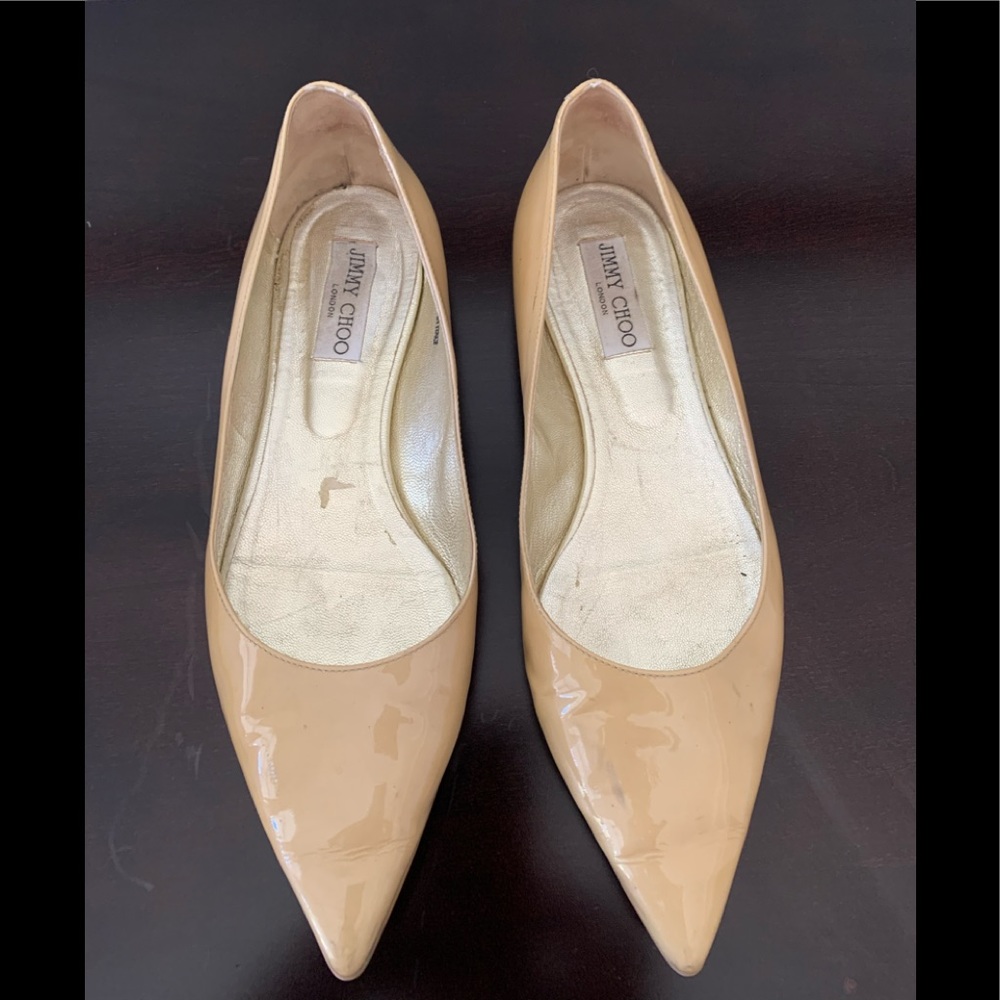 Jimmy Choo Beige Patent Leather Flats